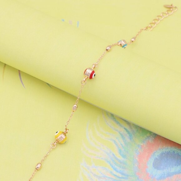 "Multicolor Evil Eye Rose Gold Bracelet with Adjustable Chain, XPBL1016 - Picture 4 of 12